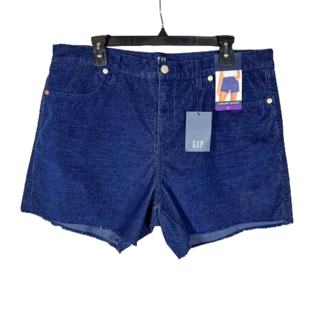 Gap Womens Corduroy High Waist Shorts Size 16 Blue‎ Mid Length Raw Hem NWT